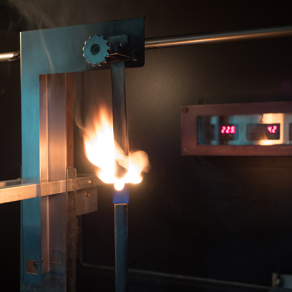 vertical burning test in second stage of physical property of polymer substance in standard laboratory, or flammability of materials, to classified of V0, V1 or V2.